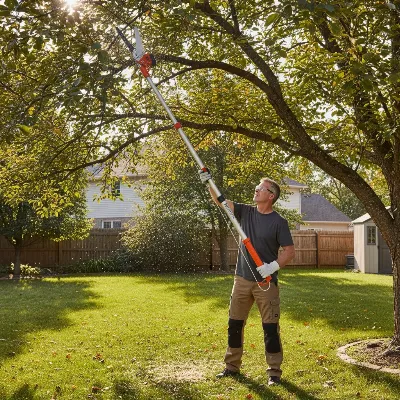 Fiskars Manual Pole Saw pruning a high branch safely
